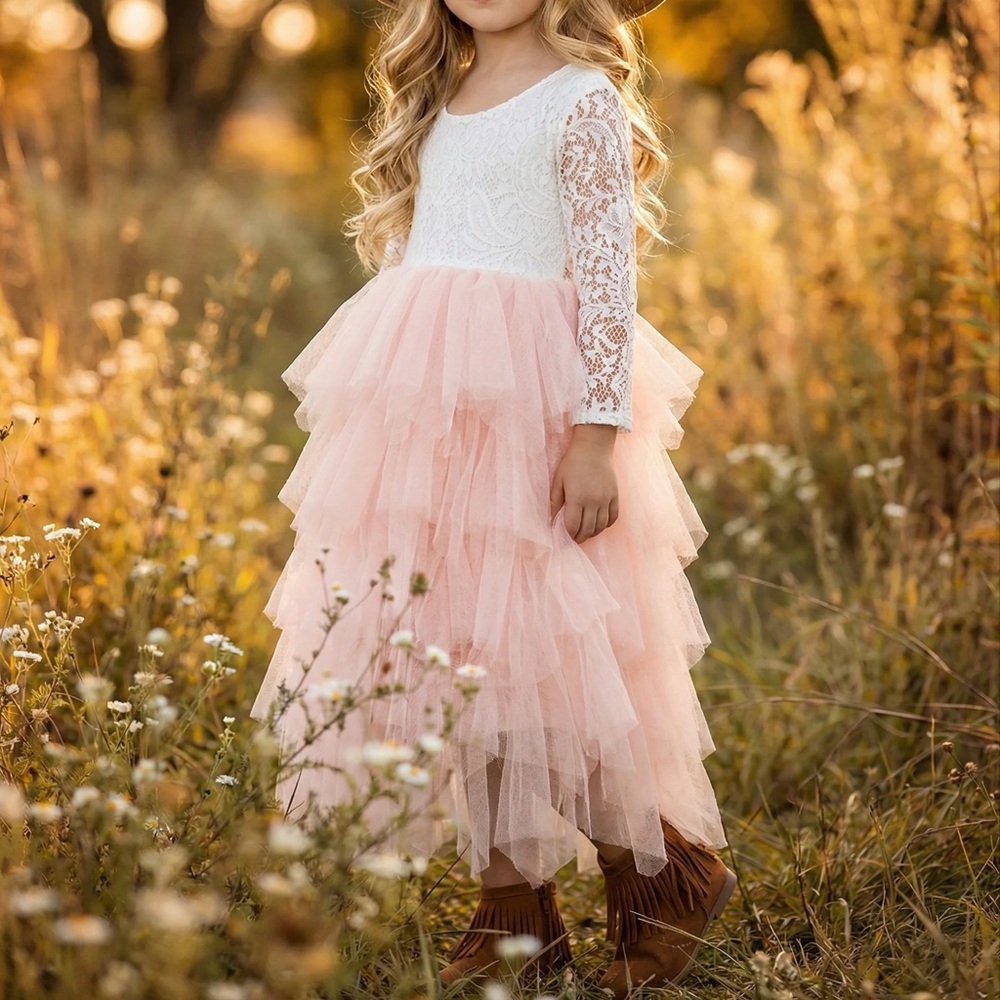 Girl’s White Lace and Pink Tulle Dress